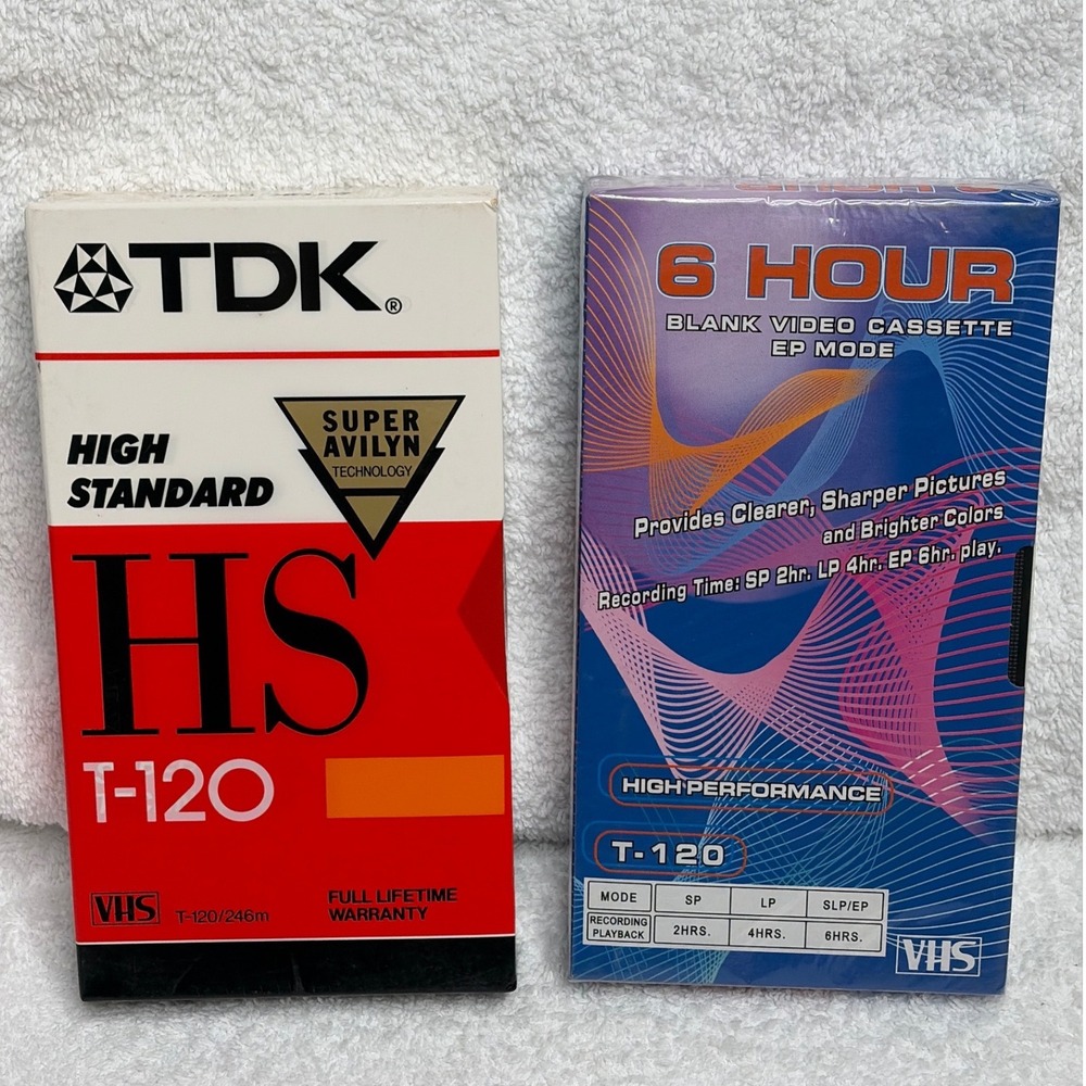 2 Pack Blank VHS T-120 Tapes TDK High Standard & High Performance 6 Hour Sealed